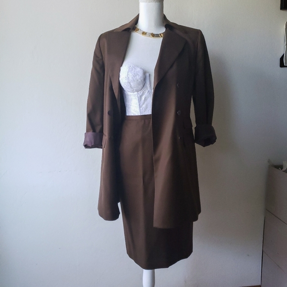 Vintage Barry Bricken 2 Piece Suit Skirt Set Size 4 Brown - Picture 10 of 10